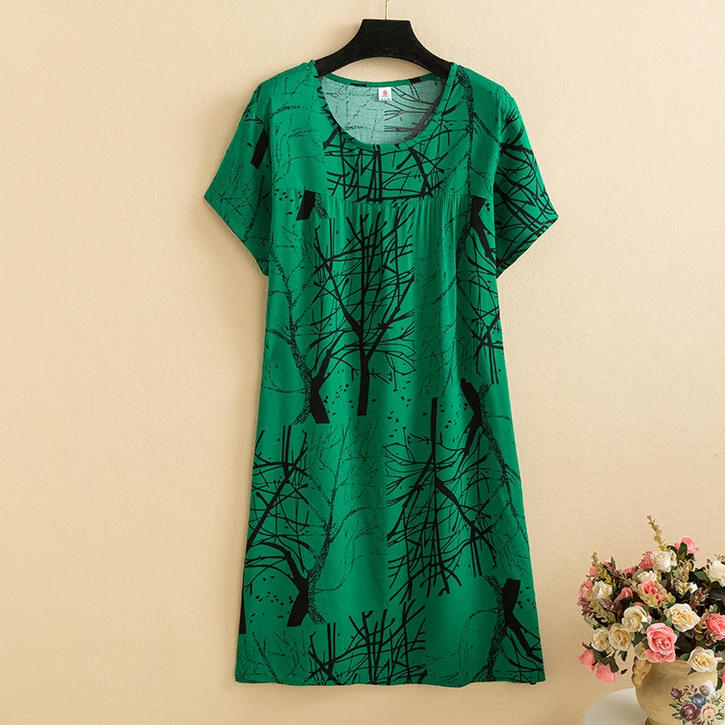 New 2026 Casual Vintage Summer Dress For Women Print Flowers Short Sleeve O-neck Dresses printing Ladies Party Dress
