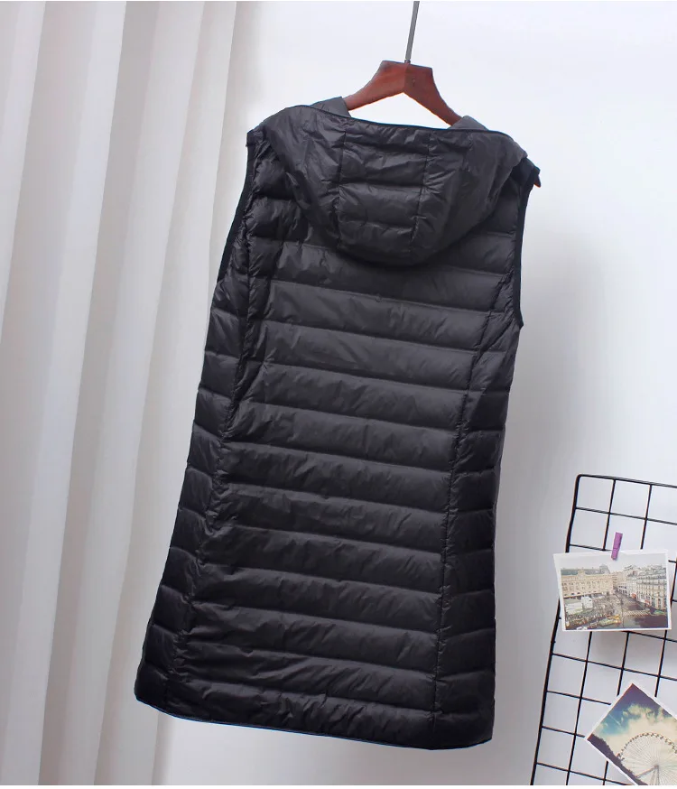 Schinteon Women Ultra Light Down Long Vest with Hood Casual Slim Waistcoat 90% White Duck Down Gilet New 2024 Fashion Hot Sale