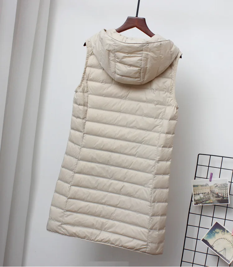 Schinteon Women Ultra Light Down Long Vest with Hood Casual Slim Waistcoat 90% White Duck Down Gilet New 2024 Fashion Hot Sale