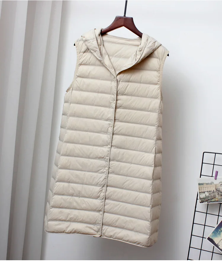 Schinteon Women Ultra Light Down Long Vest with Hood Casual Slim Waistcoat 90% White Duck Down Gilet New 2024 Fashion Hot Sale