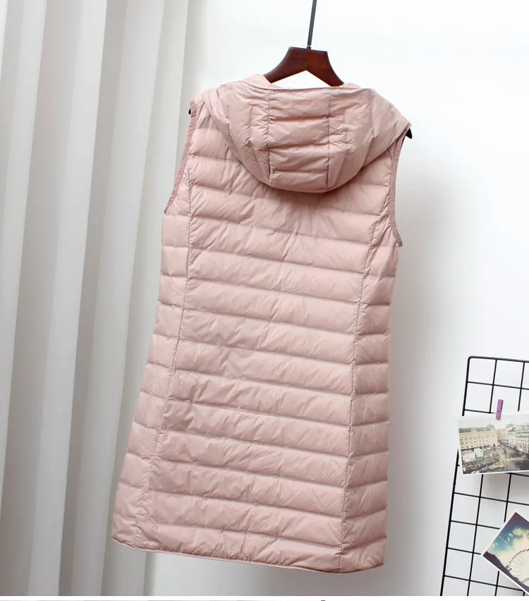Schinteon Women Ultra Light Down Long Vest with Hood Casual Slim Waistcoat 90% White Duck Down Gilet New 2024 Fashion Hot Sale