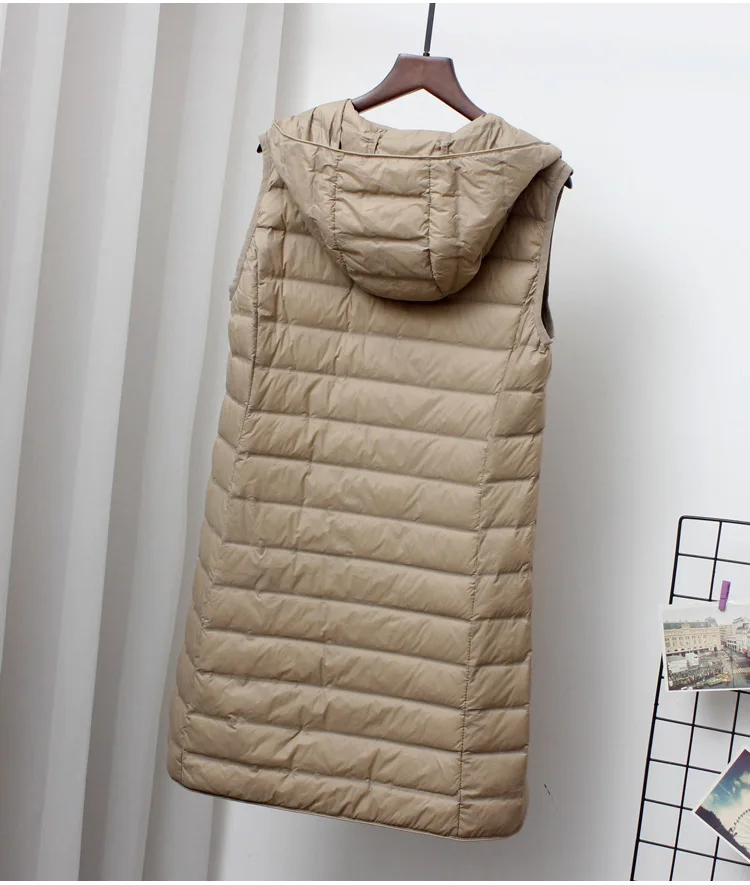 Schinteon Women Ultra Light Down Long Vest with Hood Casual Slim Waistcoat 90% White Duck Down Gilet New 2024 Fashion Hot Sale