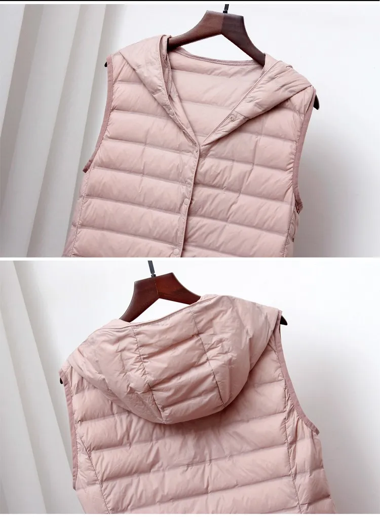 Schinteon Women Ultra Light Down Long Vest with Hood Casual Slim Waistcoat 90% White Duck Down Gilet New 2024 Fashion Hot Sale