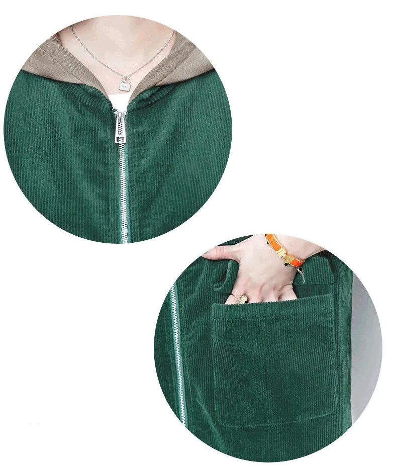 Corduroy lining Hooded Jacket Women 2025 Spring Autumn New Plus size Loose Windbreaker Casual Female Cotton Zipper Long Outwear