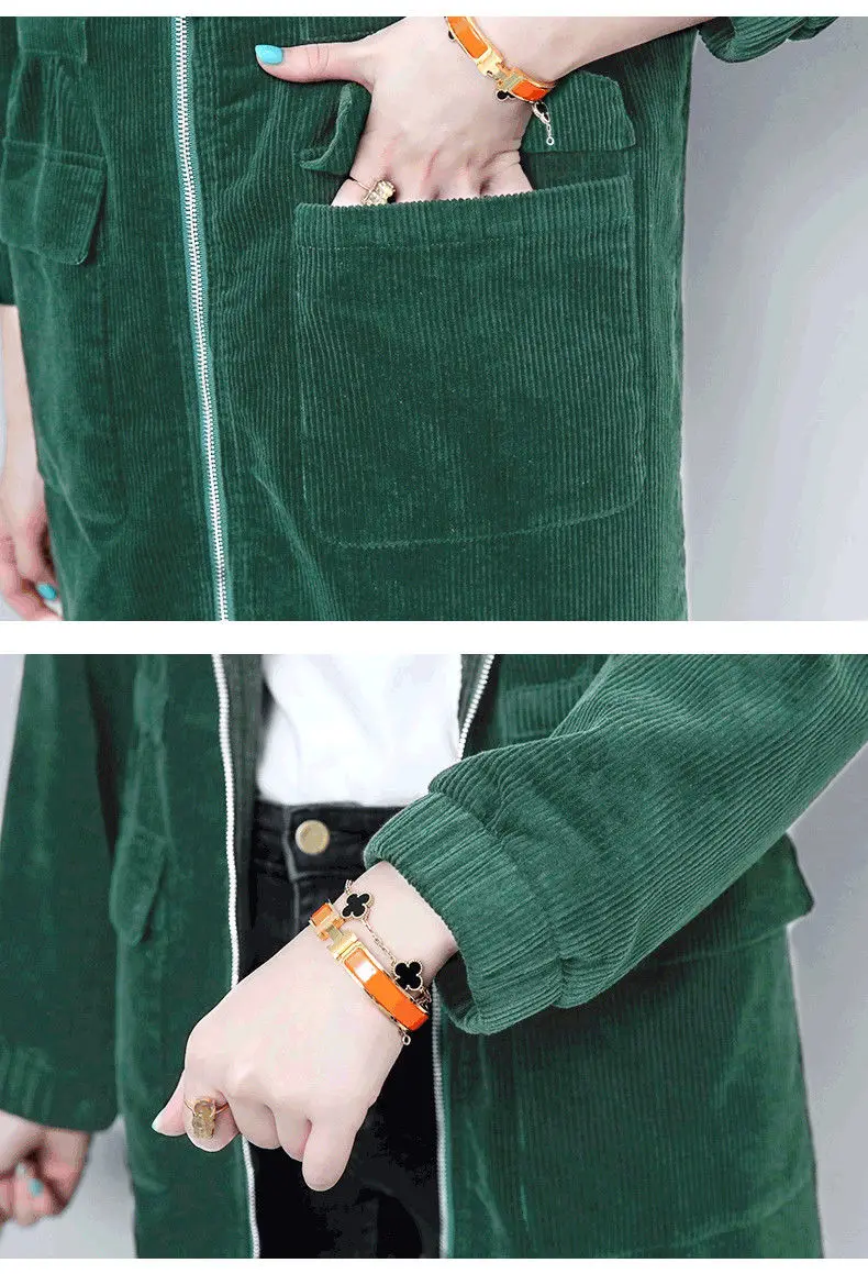 Corduroy lining Hooded Jacket Women 2025 Spring Autumn New Plus size Loose Windbreaker Casual Female Cotton Zipper Long Outwear