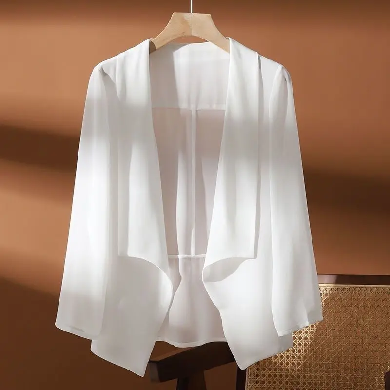 New Summer 2025 Women Sun Protection Capes Loose Shawl Thin Chiffon Kimono Jacket Women Sunscreen Beach Cardigan Bikini Coverup