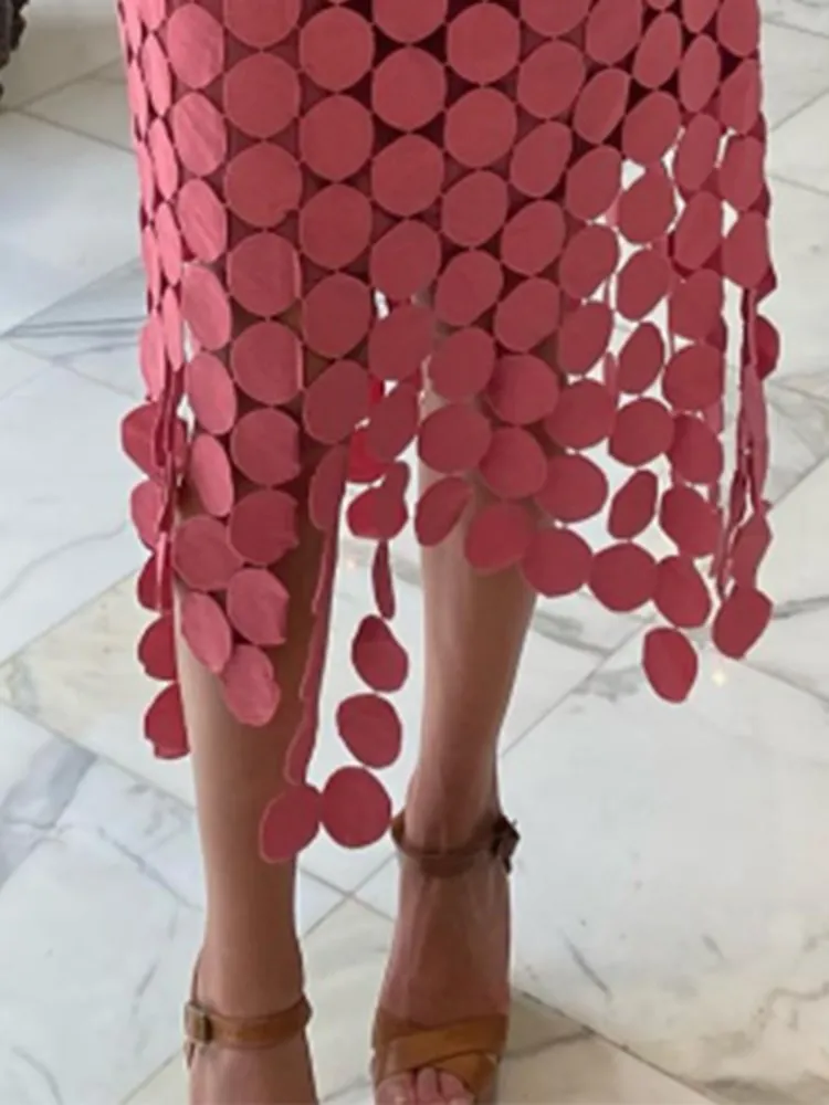TWOTWINSTYLE Solid Minimalist Casual Skirt For Women High Waist Patchwork Zipper Irregular Hollow Out Skirts Female Fashion New