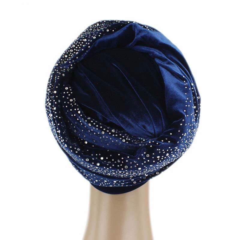 Rhinestone Velvet Muslim Scarf Hijab Ready to Wear Turban Caps African Hat Women's Head Wraps Female Headscarf Bonnet