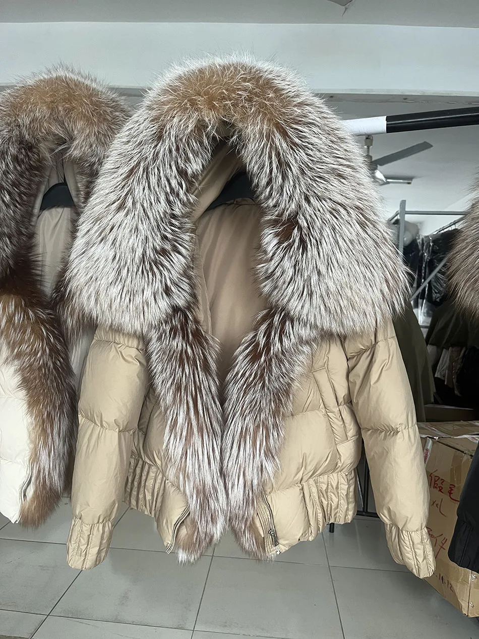 MAOMAOKONG 2026 Winter Women Warm White Duck Down Jacket Natural Real Fox Fur Collar Hood Puffer Coat Thick Luxury Outerwear