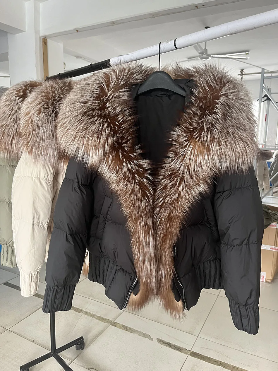MAOMAOKONG 2026 Winter Women Warm White Duck Down Jacket Natural Real Fox Fur Collar Hood Puffer Coat Thick Luxury Outerwear