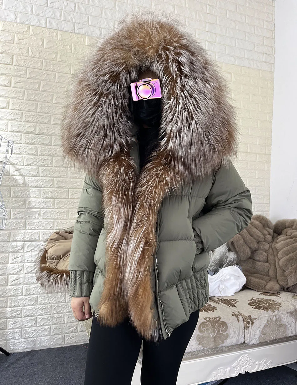 MAOMAOKONG 2026 Winter Women Warm White Duck Down Jacket Natural Real Fox Fur Collar Hood Puffer Coat Thick Luxury Outerwear