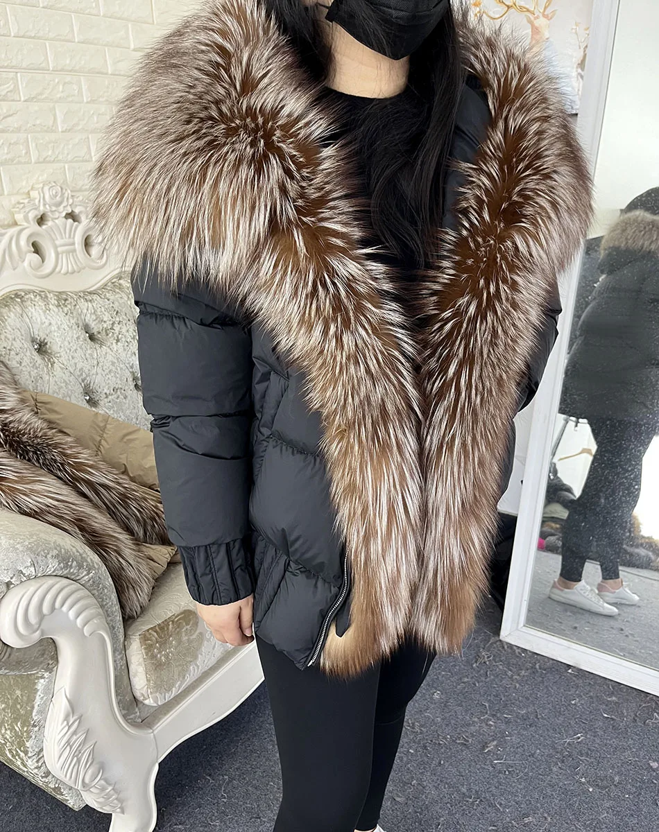 MAOMAOKONG 2026 Winter Women Warm White Duck Down Jacket Natural Real Fox Fur Collar Hood Puffer Coat Thick Luxury Outerwear