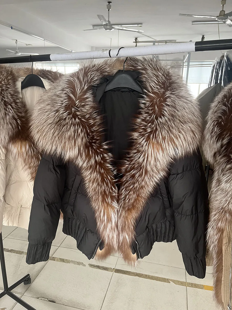 MAOMAOKONG 2026 Winter Women Warm White Duck Down Jacket Natural Real Fox Fur Collar Hood Puffer Coat Thick Luxury Outerwear