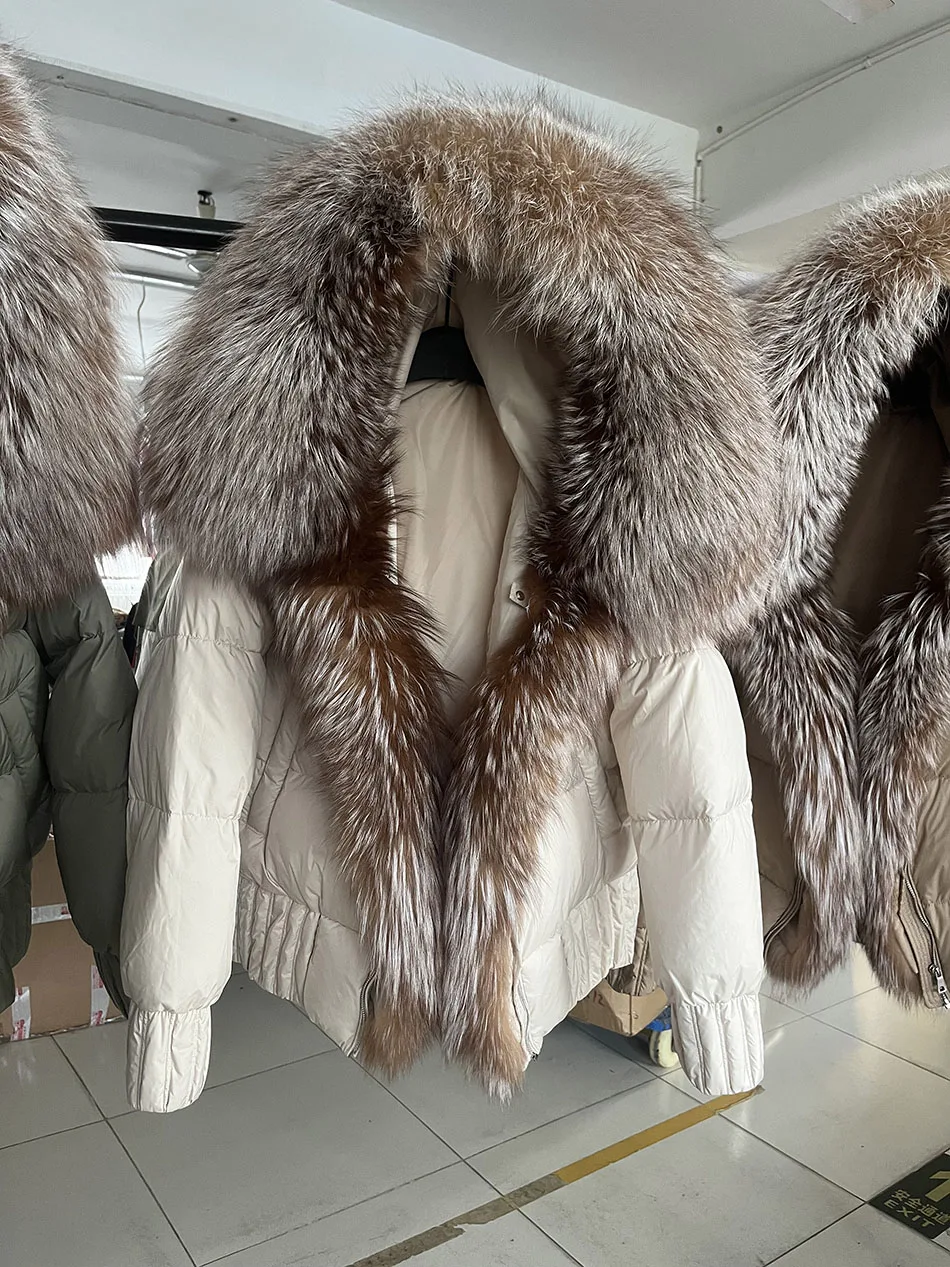 MAOMAOKONG 2026 Winter Women Warm White Duck Down Jacket Natural Real Fox Fur Collar Hood Puffer Coat Thick Luxury Outerwear