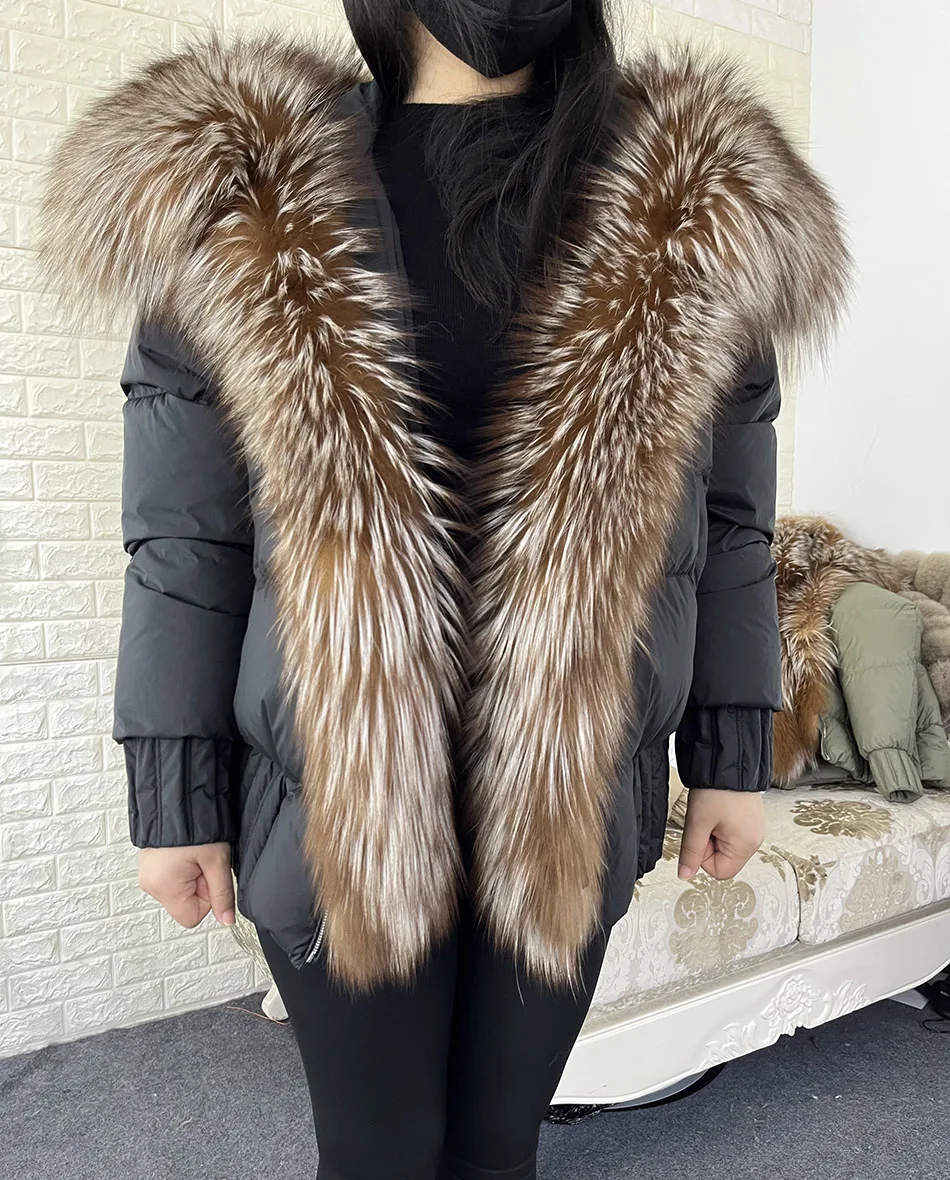 MAOMAOKONG 2026 Winter Women Warm White Duck Down Jacket Natural Real Fox Fur Collar Hood Puffer Coat Thick Luxury Outerwear