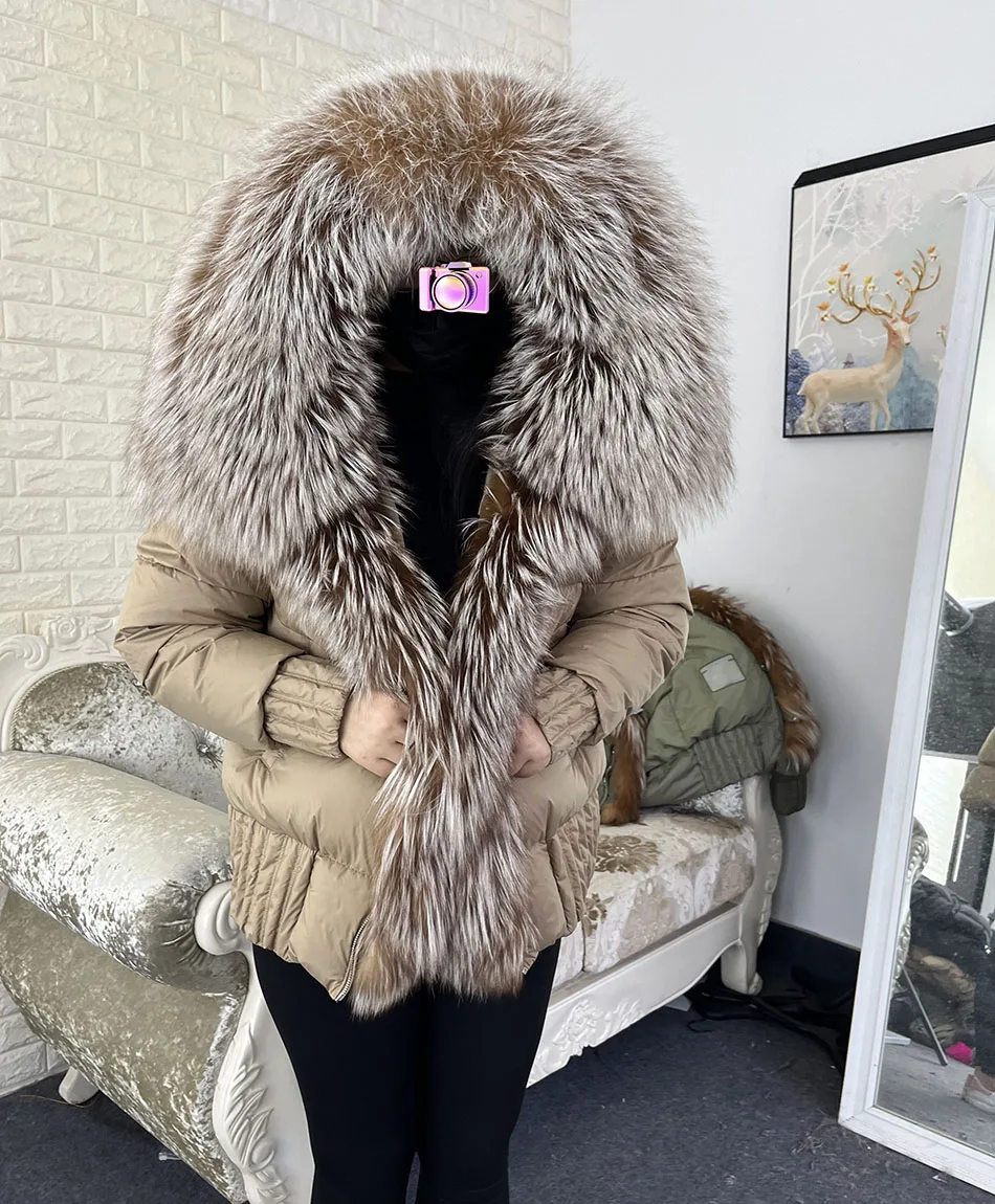 MAOMAOKONG 2026 Winter Women Warm White Duck Down Jacket Natural Real Fox Fur Collar Hood Puffer Coat Thick Luxury Outerwear