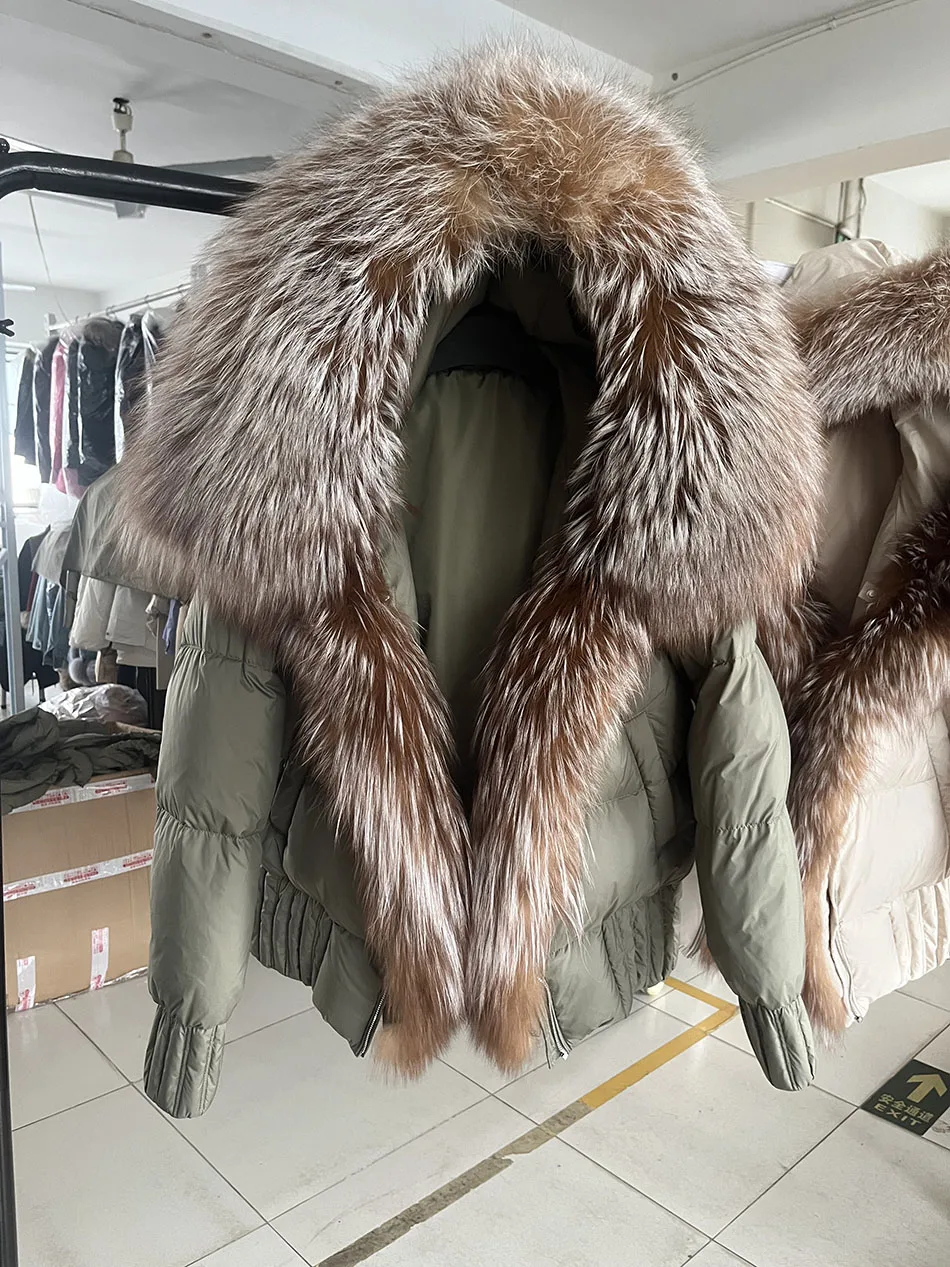 MAOMAOKONG 2026 Winter Women Warm White Duck Down Jacket Natural Real Fox Fur Collar Hood Puffer Coat Thick Luxury Outerwear
