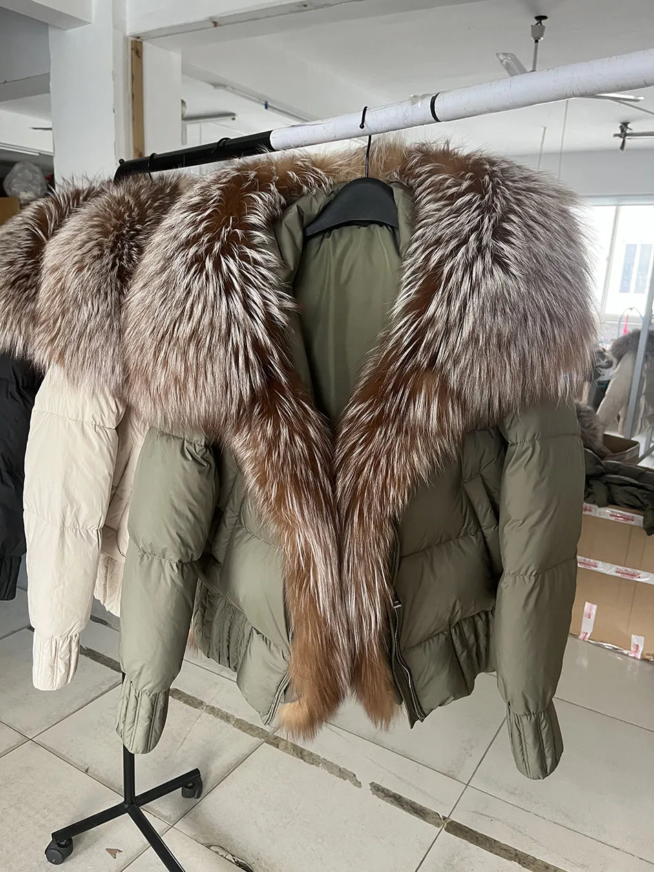 MAOMAOKONG 2026 Winter Women Warm White Duck Down Jacket Natural Real Fox Fur Collar Hood Puffer Coat Thick Luxury Outerwear