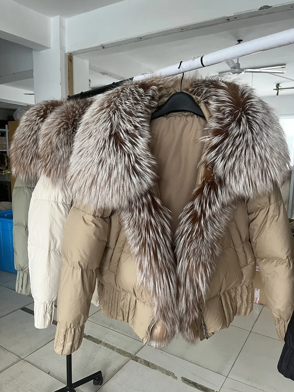 MAOMAOKONG 2026 Winter Women Warm White Duck Down Jacket Natural Real Fox Fur Collar Hood Puffer Coat Thick Luxury Outerwear