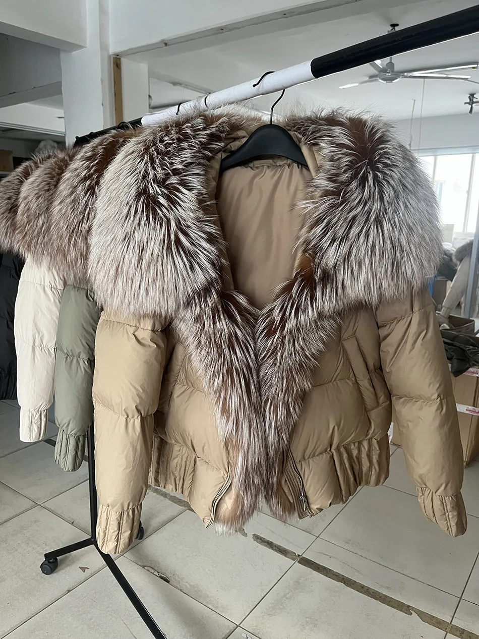 MAOMAOKONG 2026 Winter Women Warm White Duck Down Jacket Natural Real Fox Fur Collar Hood Puffer Coat Thick Luxury Outerwear