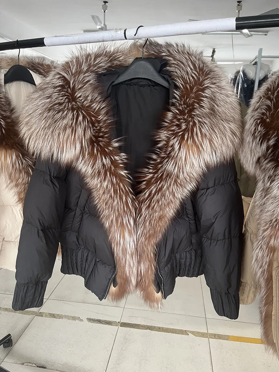 MAOMAOKONG 2026 Winter Women Warm White Duck Down Jacket Natural Real Fox Fur Collar Hood Puffer Coat Thick Luxury Outerwear