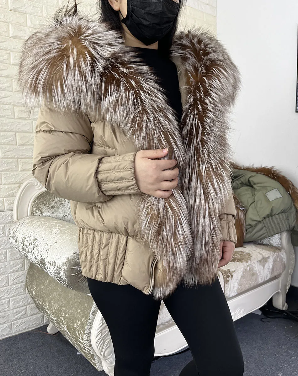 MAOMAOKONG 2026 Winter Women Warm White Duck Down Jacket Natural Real Fox Fur Collar Hood Puffer Coat Thick Luxury Outerwear