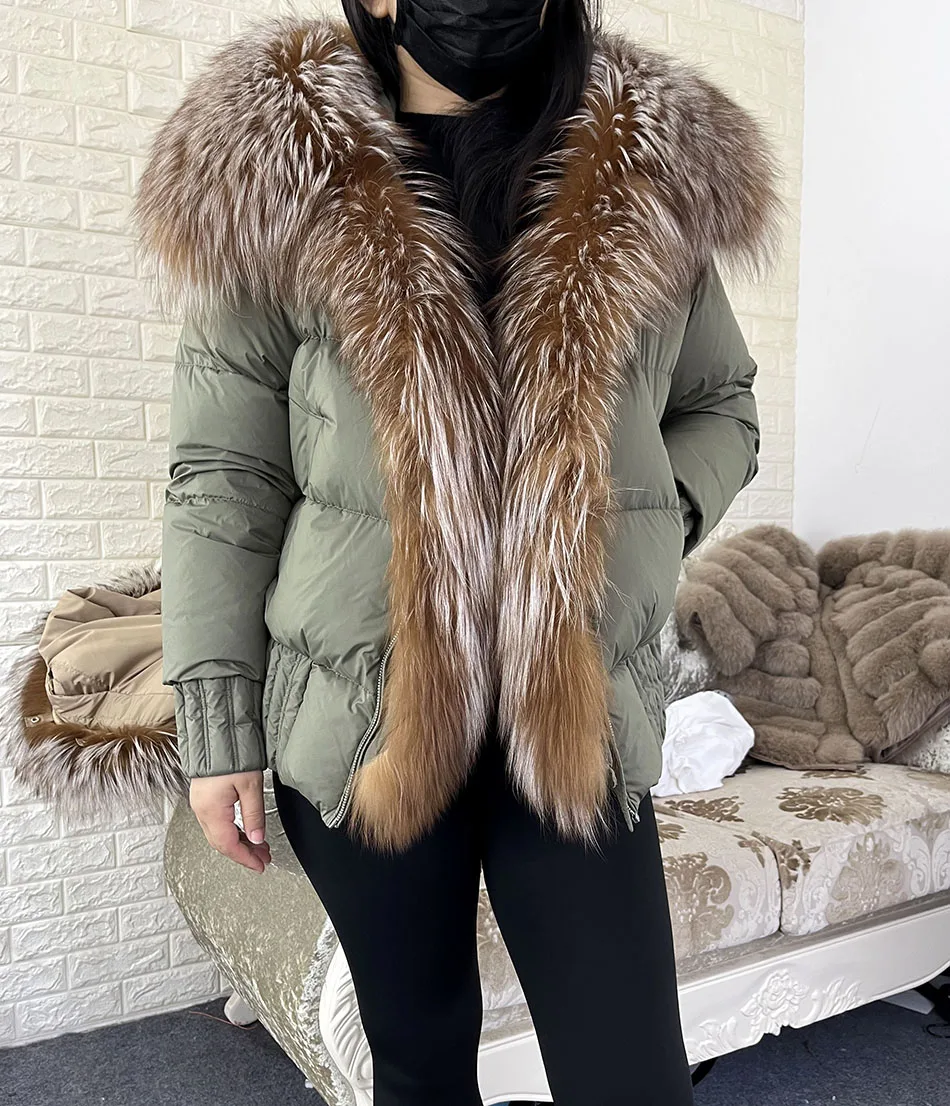 MAOMAOKONG 2026 Winter Women Warm White Duck Down Jacket Natural Real Fox Fur Collar Hood Puffer Coat Thick Luxury Outerwear