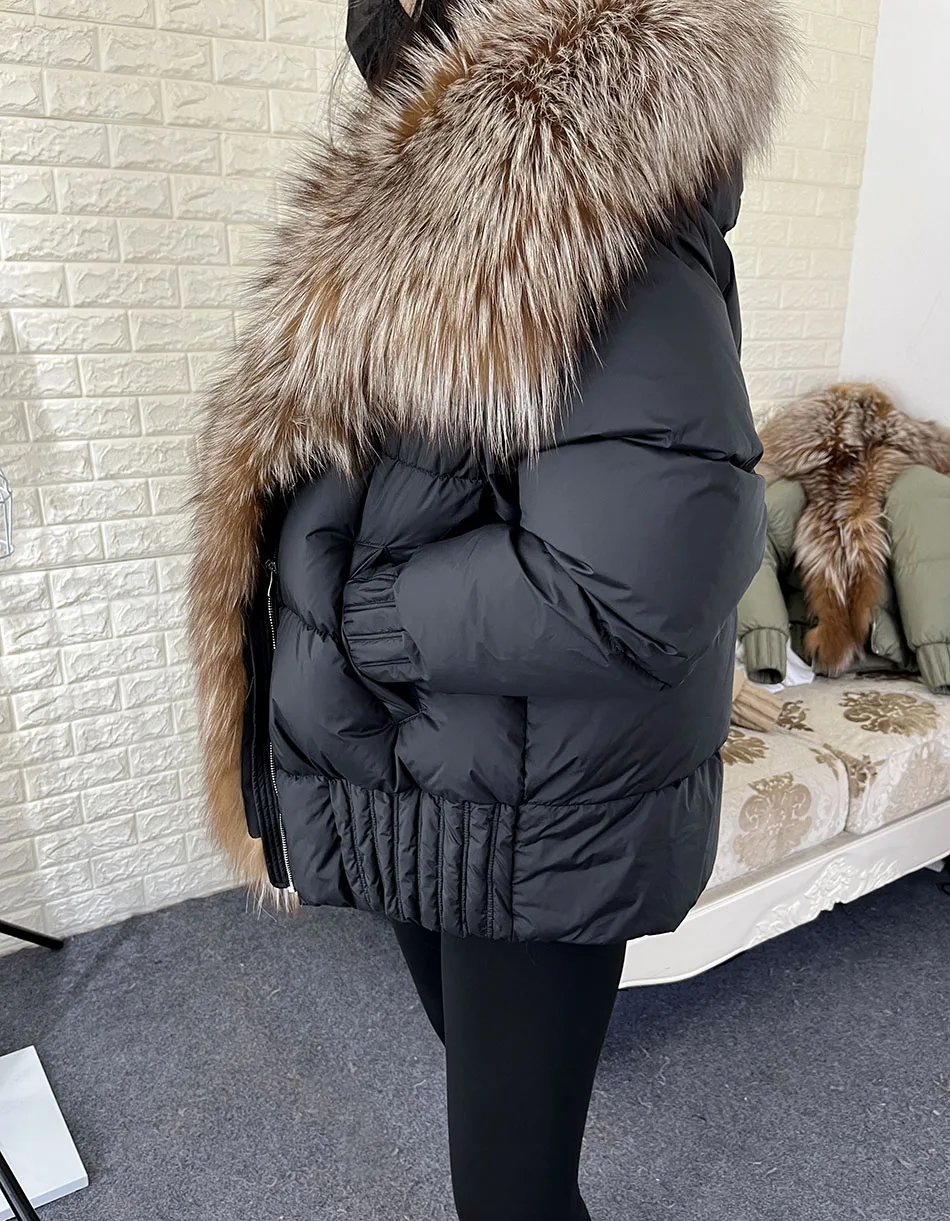 MAOMAOKONG 2026 Winter Women Warm White Duck Down Jacket Natural Real Fox Fur Collar Hood Puffer Coat Thick Luxury Outerwear