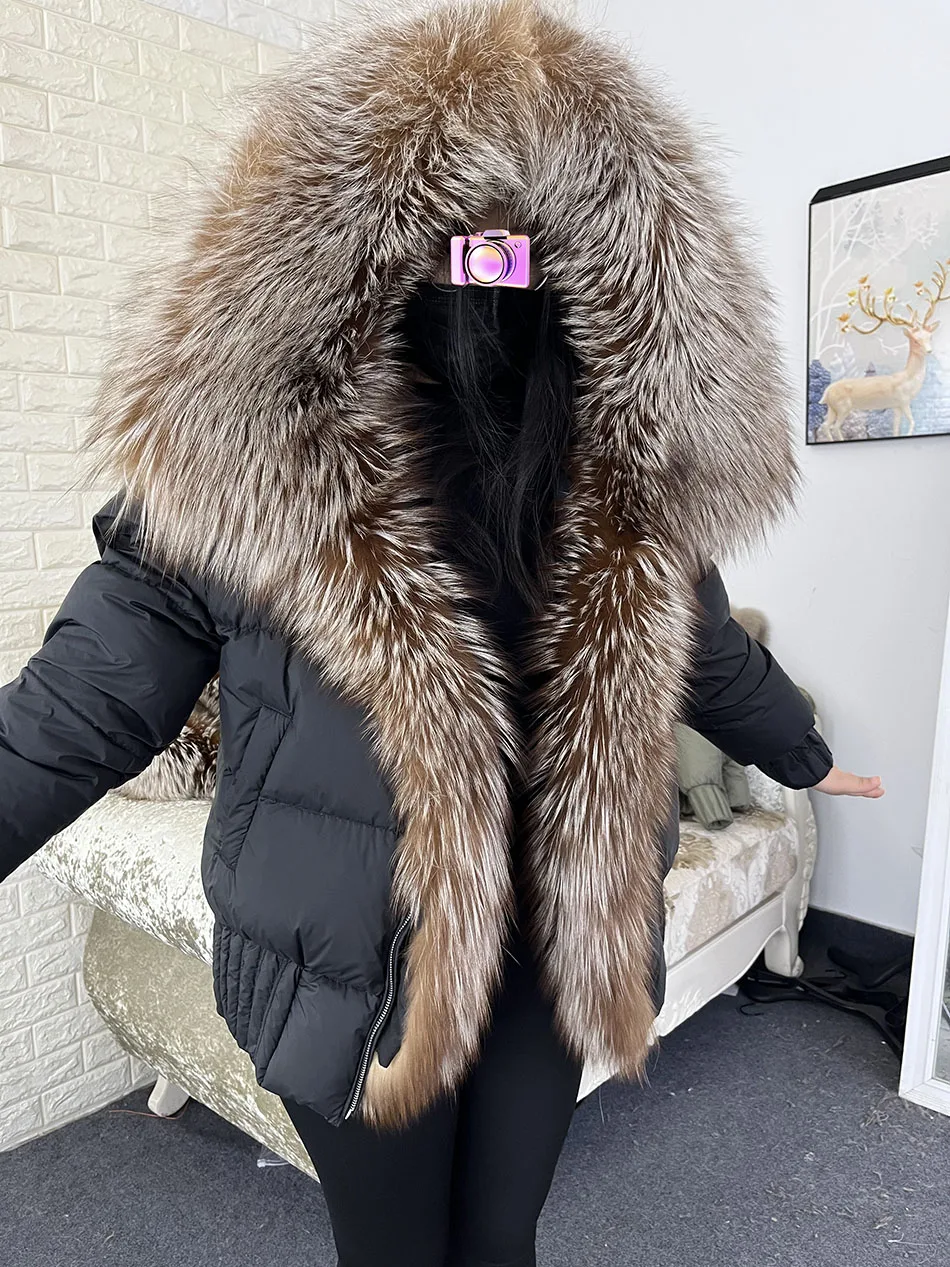 MAOMAOKONG 2026 Winter Women Warm White Duck Down Jacket Natural Real Fox Fur Collar Hood Puffer Coat Thick Luxury Outerwear