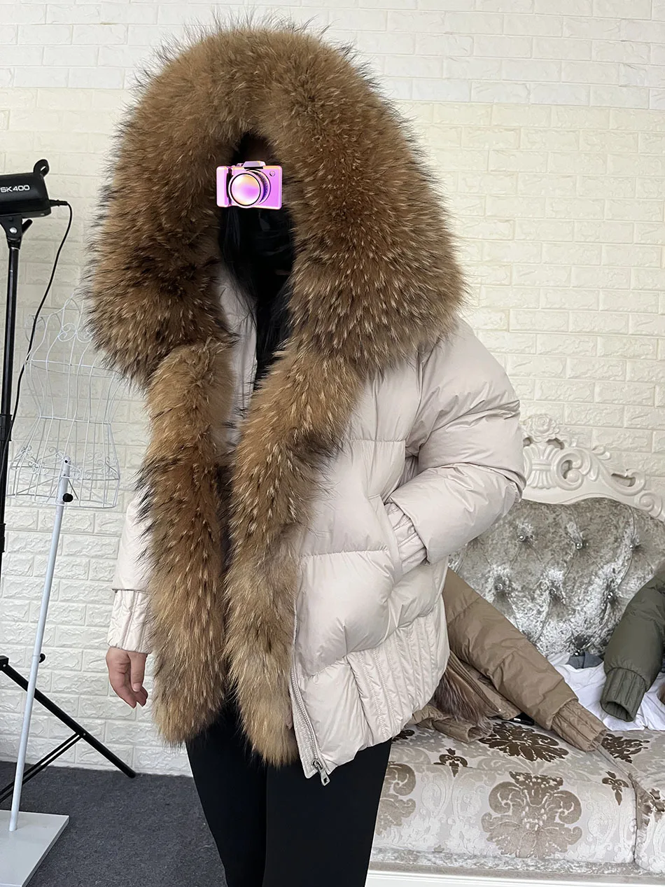 MAOMAOKONG 2026 Winter Women Warm White Duck Down Jacket Natural Real Fox Fur Collar Hood Puffer Coat Thick Luxury Outerwear