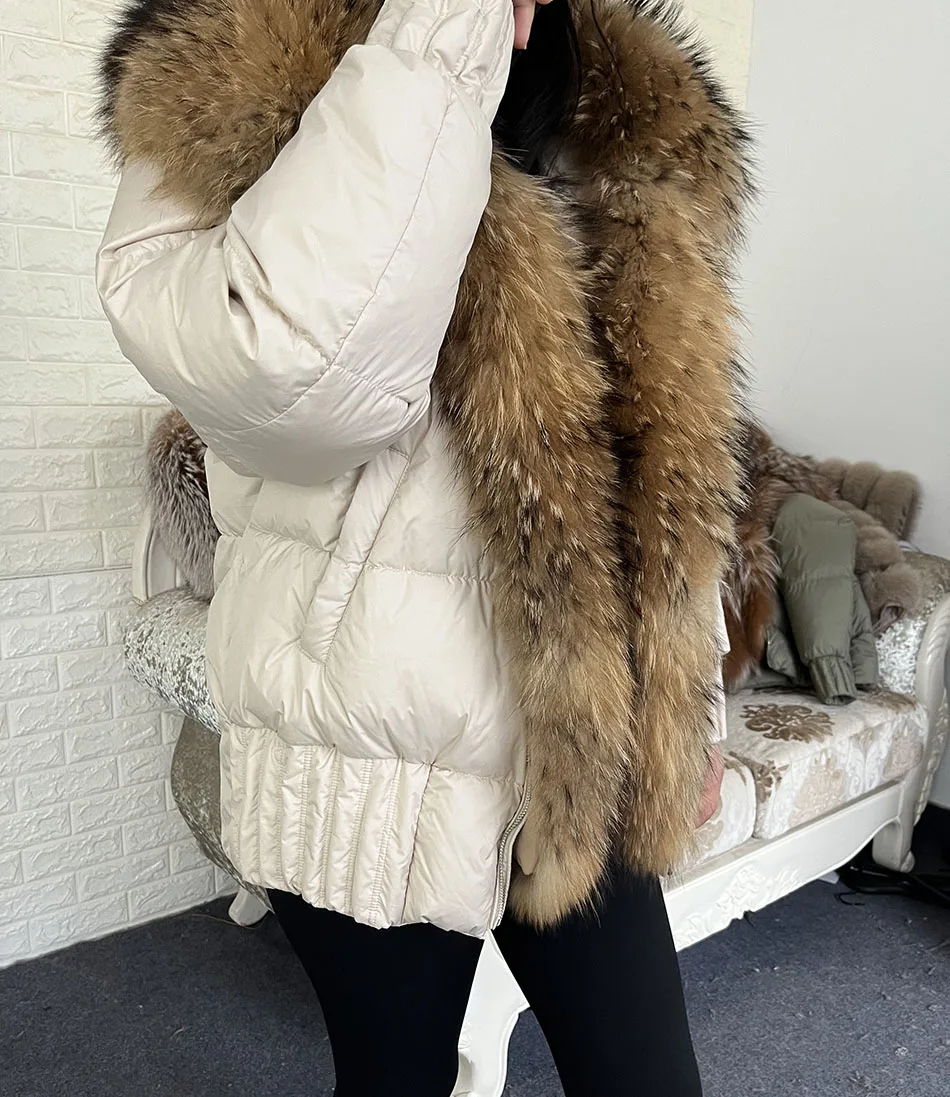 MAOMAOKONG 2026 Winter Women Warm White Duck Down Jacket Natural Real Fox Fur Collar Hood Puffer Coat Thick Luxury Outerwear