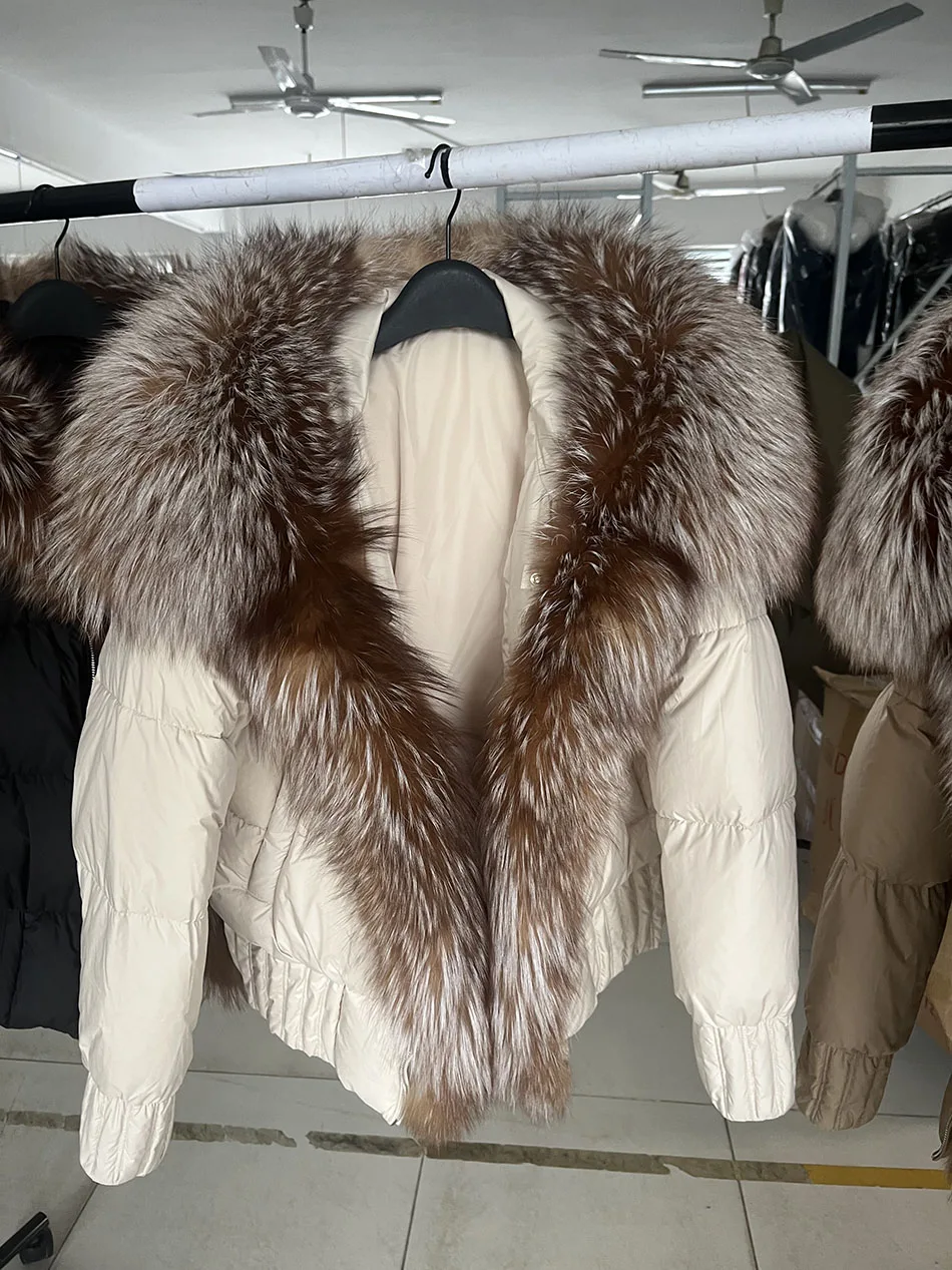MAOMAOKONG 2026 Winter Women Warm White Duck Down Jacket Natural Real Fox Fur Collar Hood Puffer Coat Thick Luxury Outerwear