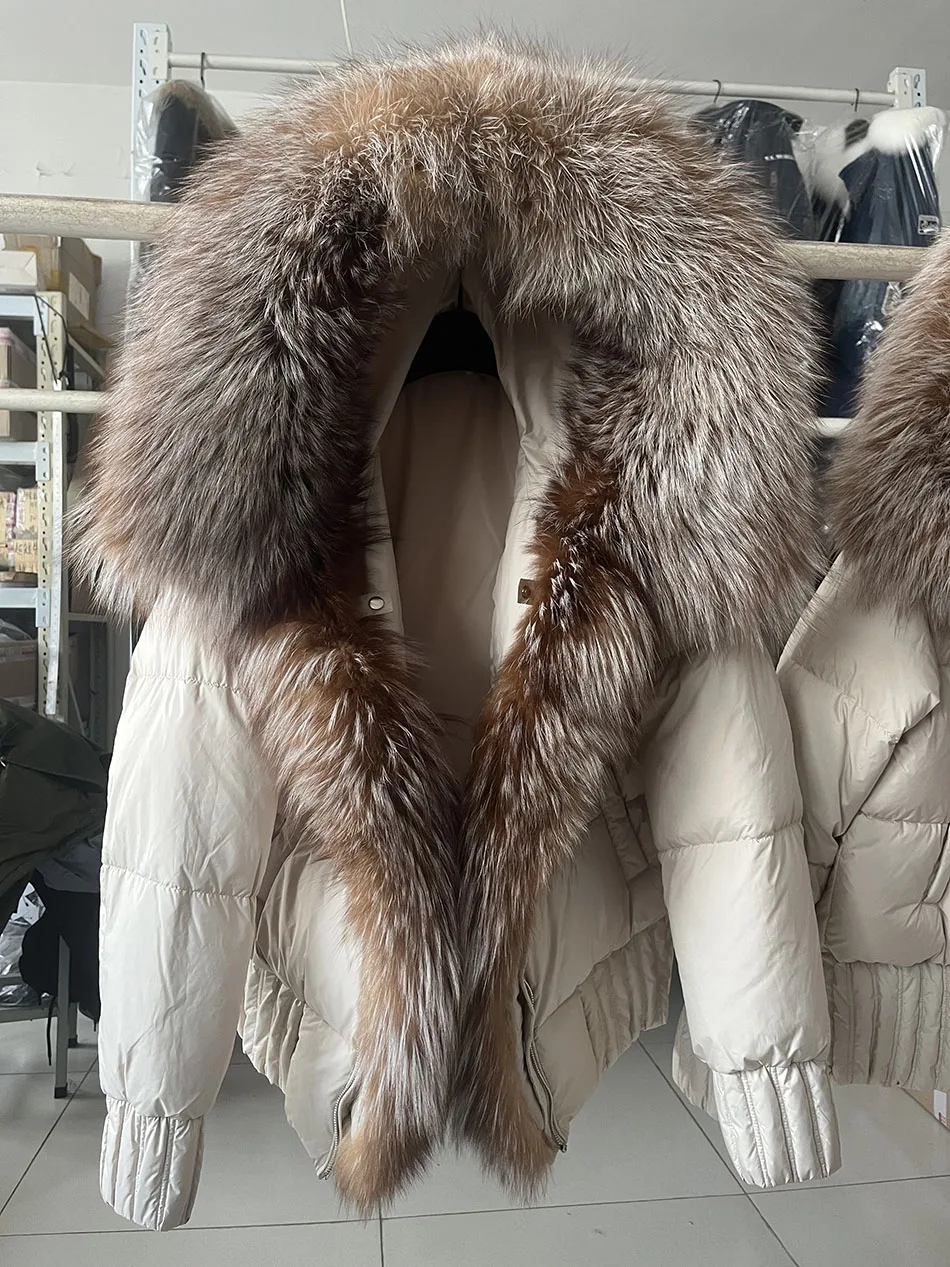 MAOMAOKONG 2026 Winter Women Warm White Duck Down Jacket Natural Real Fox Fur Collar Hood Puffer Coat Thick Luxury Outerwear