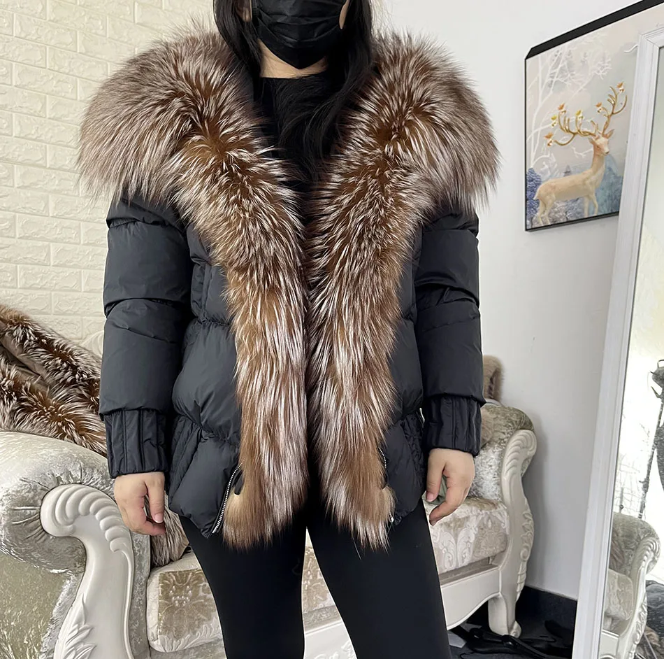 MAOMAOKONG 2026 Winter Women Warm White Duck Down Jacket Natural Real Fox Fur Collar Hood Puffer Coat Thick Luxury Outerwear