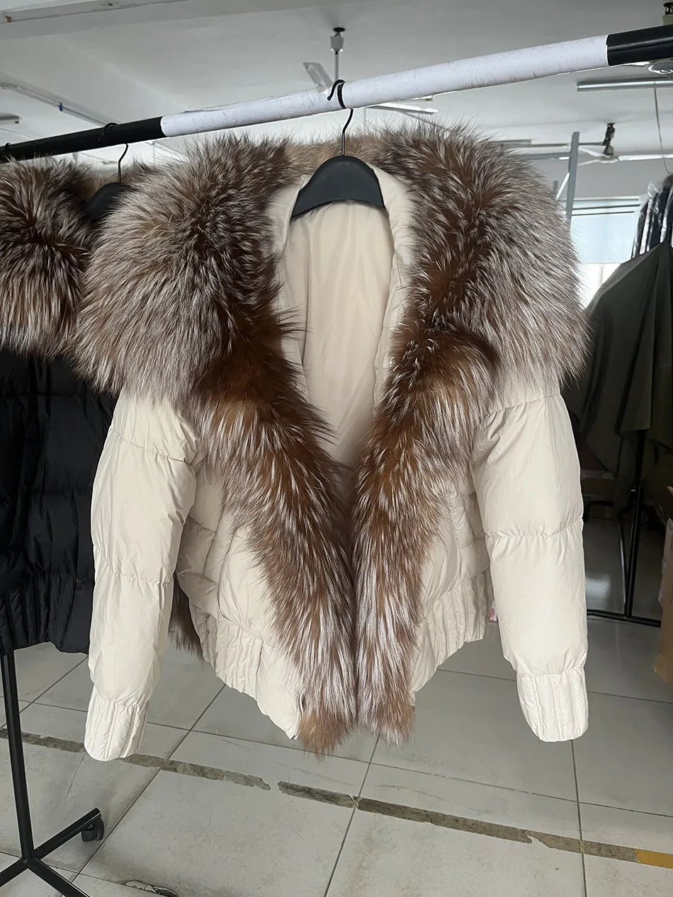 MAOMAOKONG 2026 Winter Women Warm White Duck Down Jacket Natural Real Fox Fur Collar Hood Puffer Coat Thick Luxury Outerwear