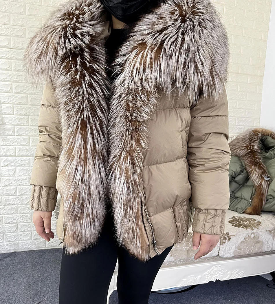 MAOMAOKONG 2026 Winter Women Warm White Duck Down Jacket Natural Real Fox Fur Collar Hood Puffer Coat Thick Luxury Outerwear