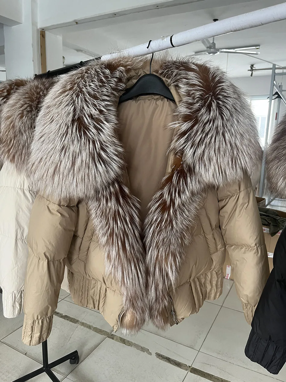 MAOMAOKONG 2026 Winter Women Warm White Duck Down Jacket Natural Real Fox Fur Collar Hood Puffer Coat Thick Luxury Outerwear
