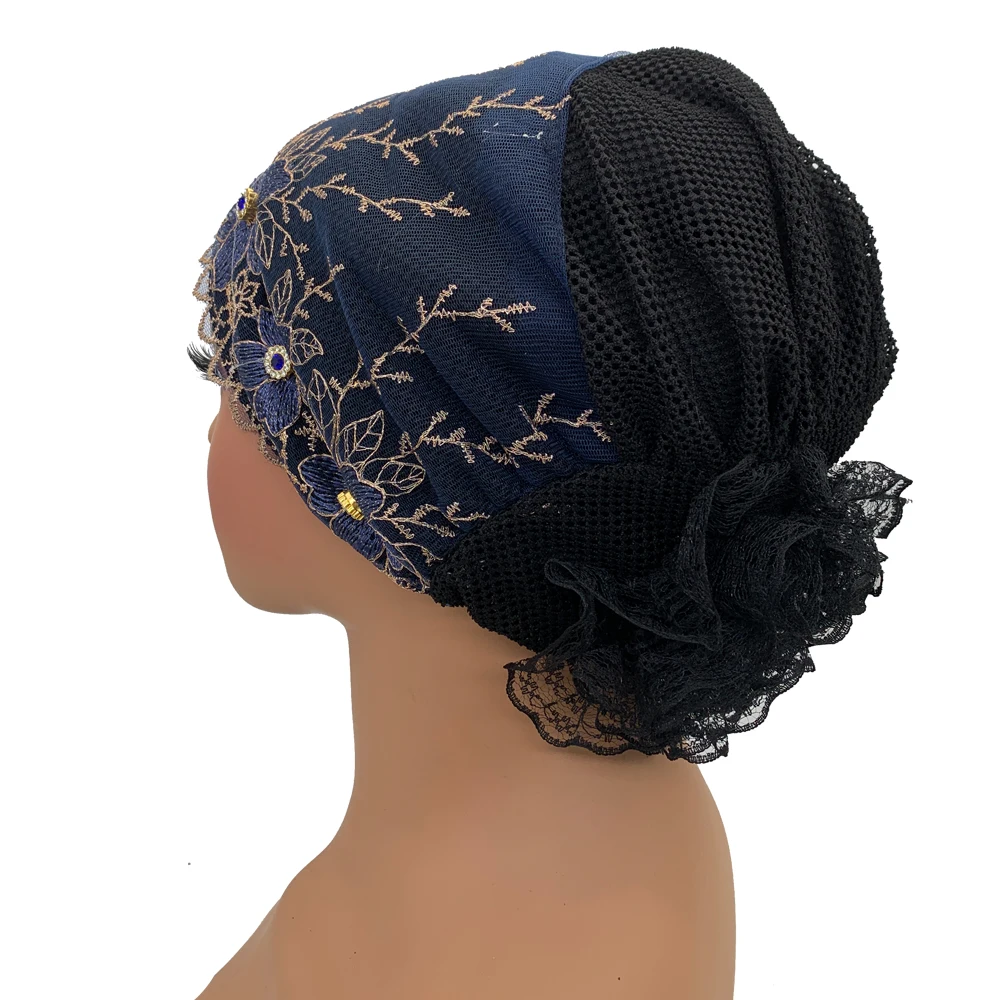 Embroidery Turban Cap for Women Summer Breathable Head Wraps Bonnet Muslim Under Scarf Hat Cancer Chemo Hats Turbante Mujer