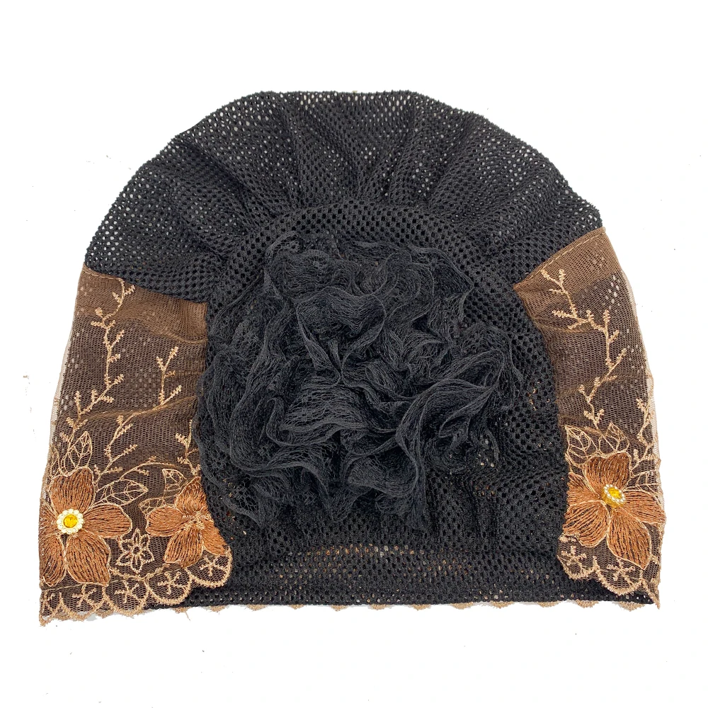 Embroidery Turban Cap for Women Summer Breathable Head Wraps Bonnet Muslim Under Scarf Hat Cancer Chemo Hats Turbante Mujer