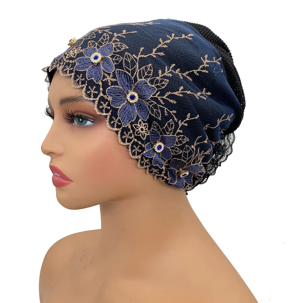 Embroidery Turban Cap for Women Summer Breathable Head Wraps Bonnet Muslim Under Scarf Hat Cancer Chemo Hats Turbante Mujer