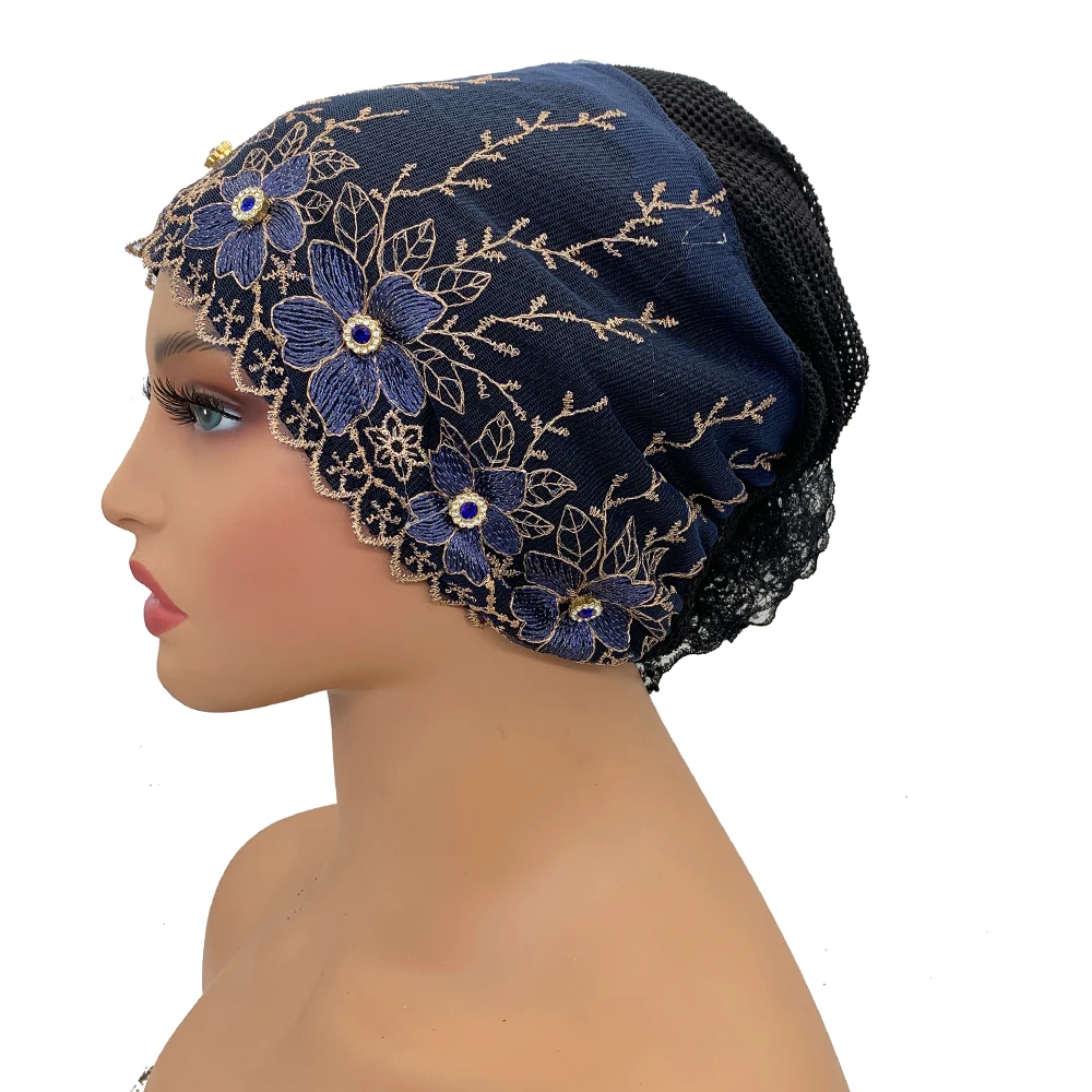 Embroidery Turban Cap for Women Summer Breathable Head Wraps Bonnet Muslim Under Scarf Hat Cancer Chemo Hats Turbante Mujer
