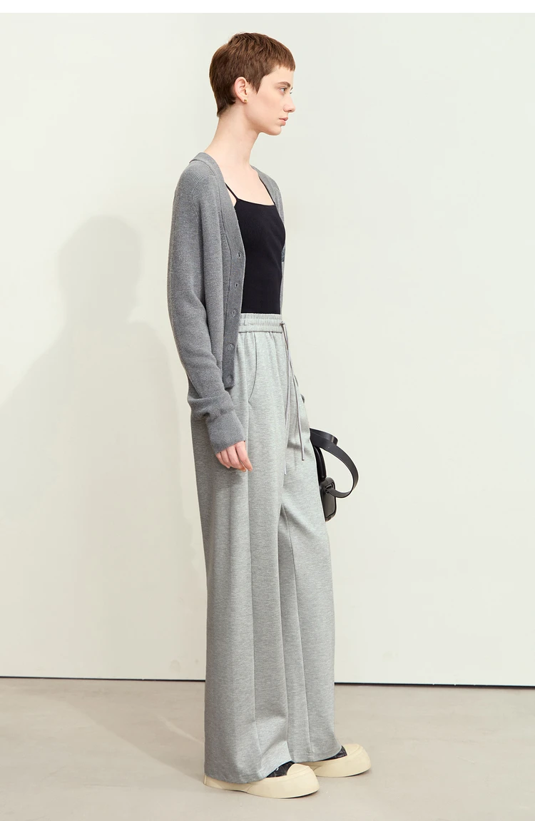 AMII Minimalism Casual Pants for Women 2025 Autumn Wide Leg New Loose Vertical Elastic Waist Drawstring Sporty Trousers 12343338