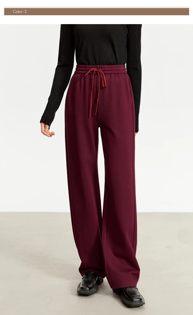 AMII Minimalism Casual Pants for Women 2025 Autumn Wide Leg New Loose Vertical Elastic Waist Drawstring Sporty Trousers 12343338