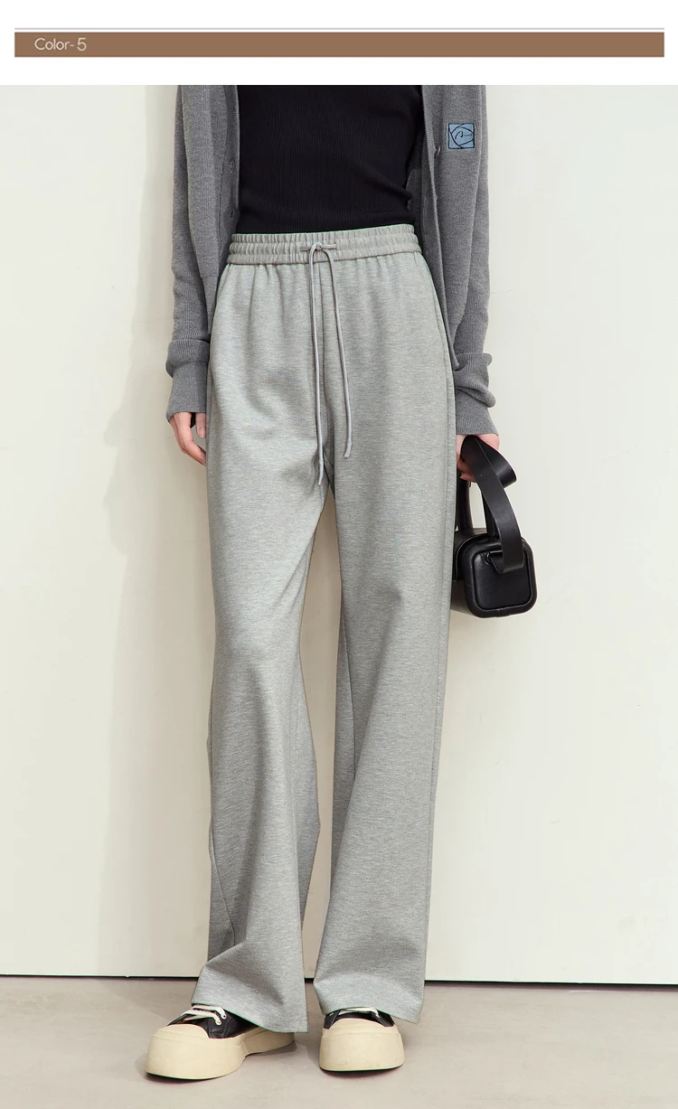 AMII Minimalism Casual Pants for Women 2025 Autumn Wide Leg New Loose Vertical Elastic Waist Drawstring Sporty Trousers 12343338