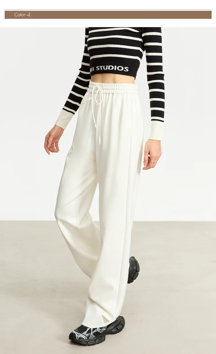 AMII Minimalism Casual Pants for Women 2025 Autumn Wide Leg New Loose Vertical Elastic Waist Drawstring Sporty Trousers 12343338