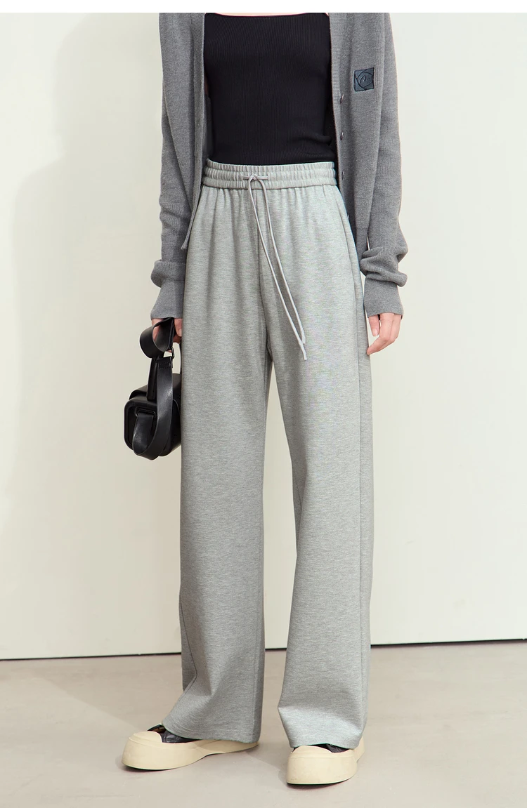 AMII Minimalism Casual Pants for Women 2025 Autumn Wide Leg New Loose Vertical Elastic Waist Drawstring Sporty Trousers 12343338