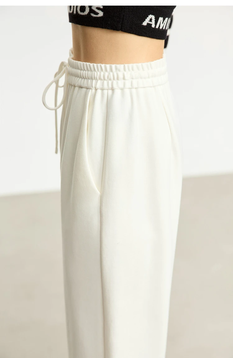 AMII Minimalism Casual Pants for Women 2025 Autumn Wide Leg New Loose Vertical Elastic Waist Drawstring Sporty Trousers 12343338