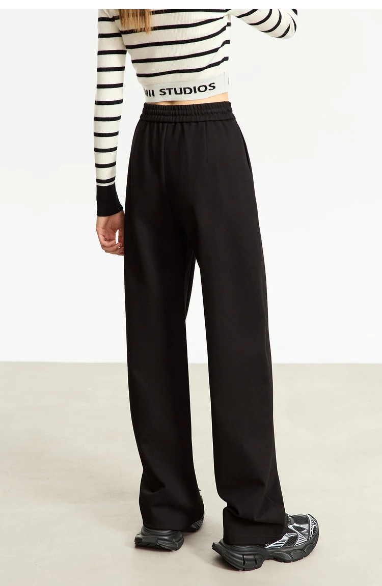 AMII Minimalism Casual Pants for Women 2025 Autumn Wide Leg New Loose Vertical Elastic Waist Drawstring Sporty Trousers 12343338