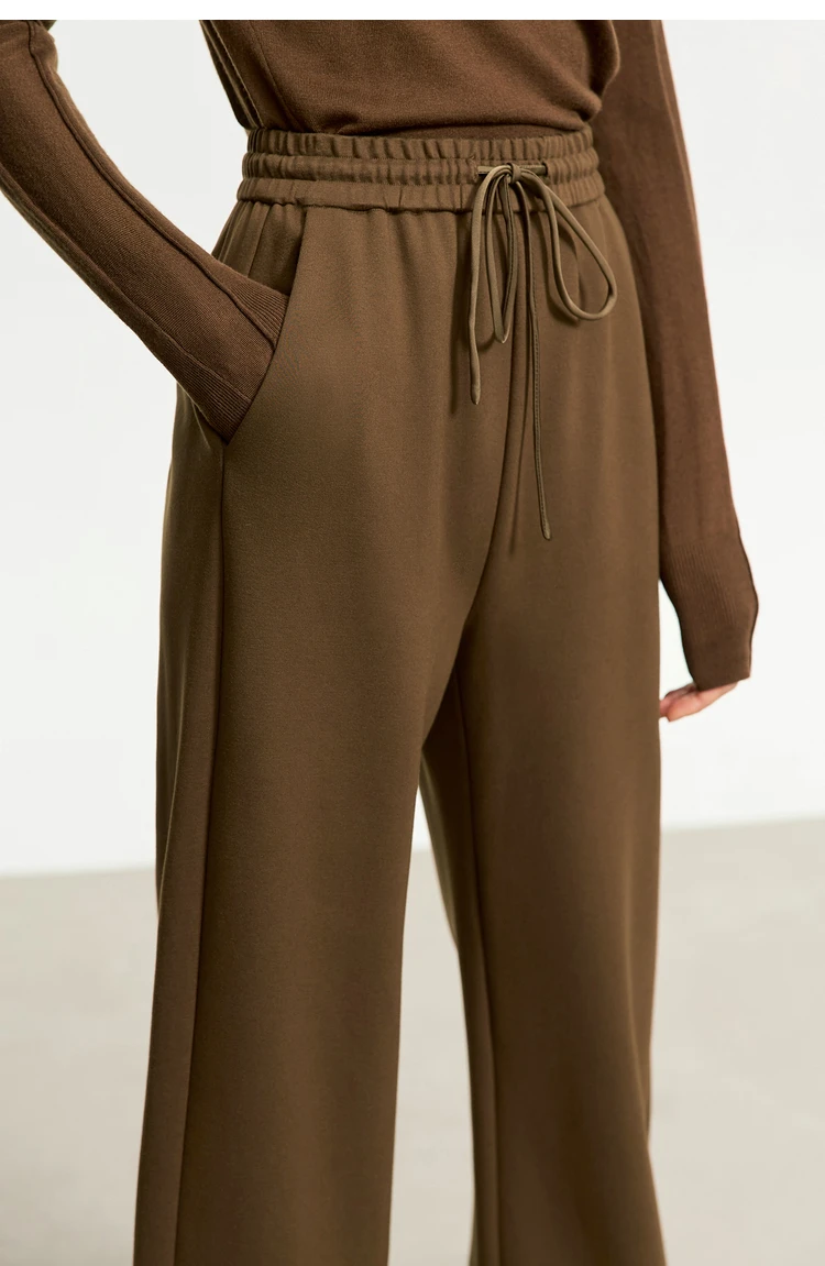 AMII Minimalism Casual Pants for Women 2025 Autumn Wide Leg New Loose Vertical Elastic Waist Drawstring Sporty Trousers 12343338
