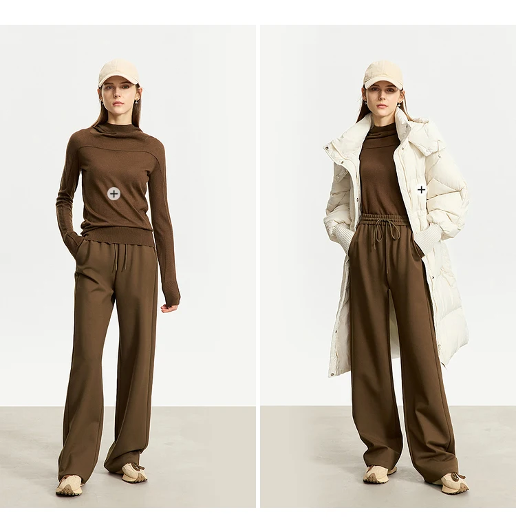 AMII Minimalism Casual Pants for Women 2025 Autumn Wide Leg New Loose Vertical Elastic Waist Drawstring Sporty Trousers 12343338